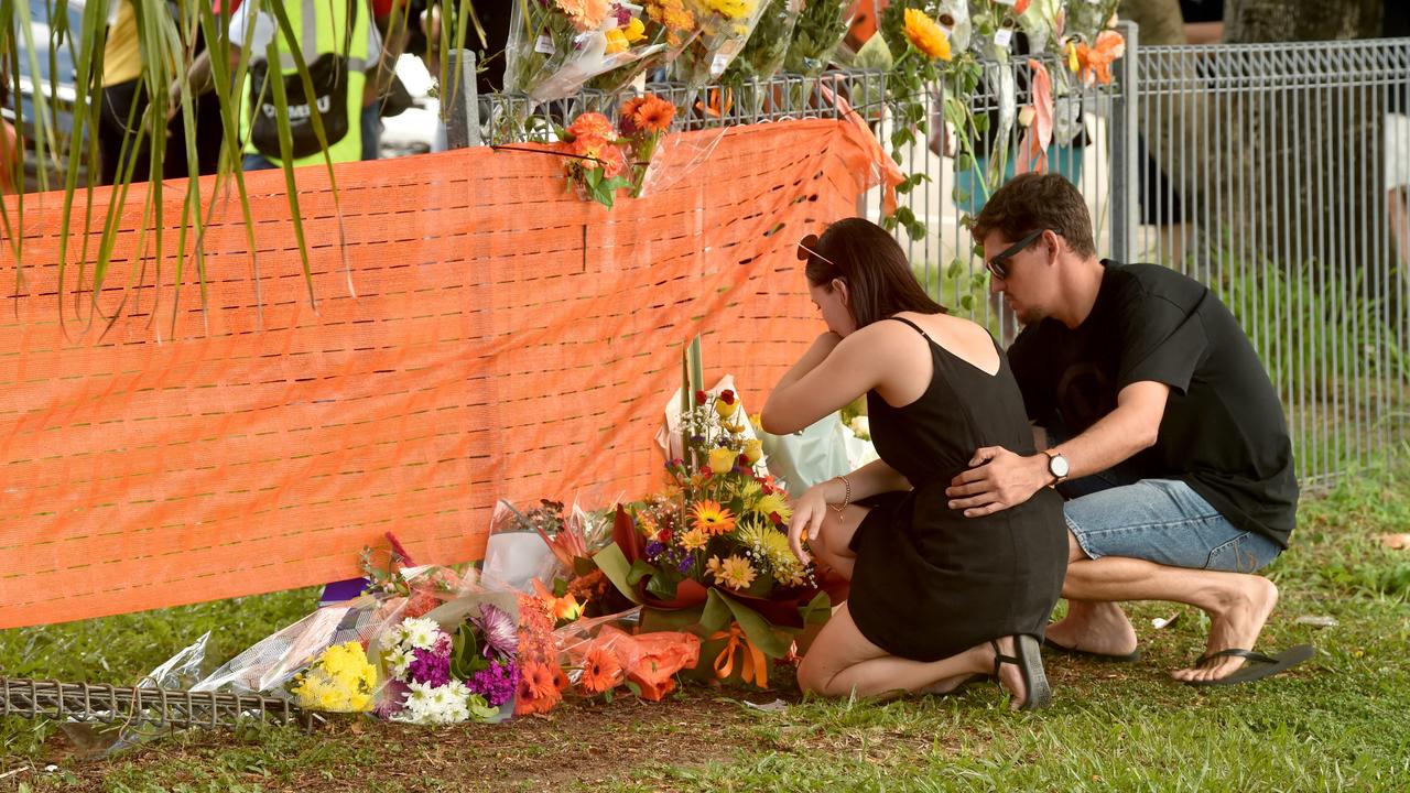 Mourners place flowers near the accident site. Picture: Evan Morgan