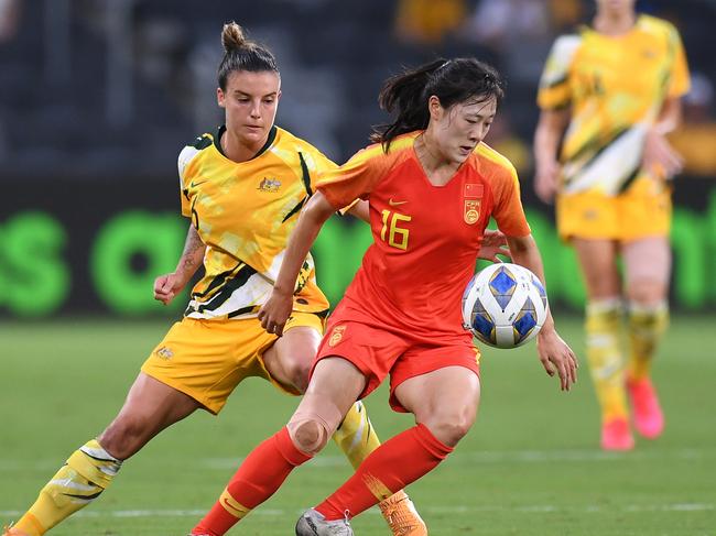 Chloe Logarzo in action for the Matildas against China in 2020. Picture: AAP Image/Dean Lewins