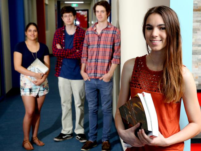 Australian Institute of Advanced Studies students Hannah Brunning (front) with Olivia Demichelis, Luke Breeze and James Walker - Picture: Richard Walker