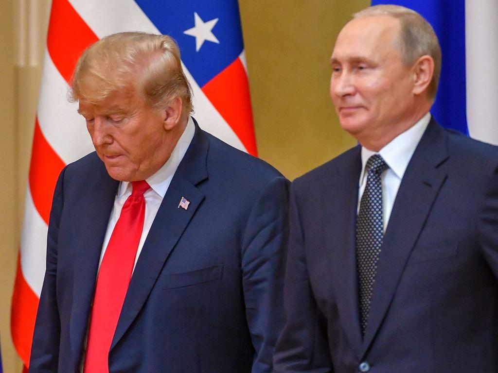 Donald Trump and Vladimir Putin in Helsinki in 2018. Picture: Yuri Kadobnov (AFP)