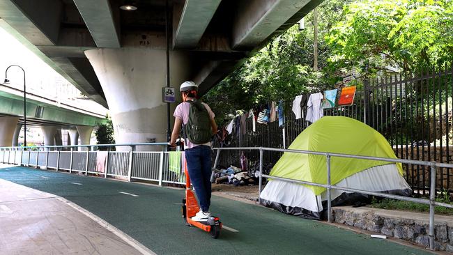 Homeless tents in Brisbane in March. Picture: David Clark