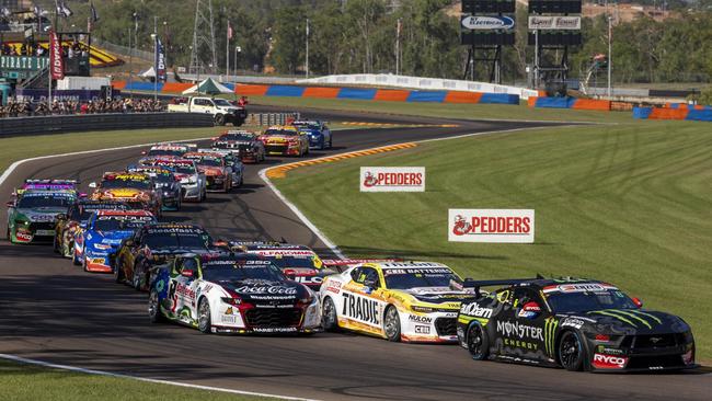 Cam Waters leads the pack during Race 11 at the Darwin Triple Crown 2024. Picture: Mark Horsburgh / NTMEC supplied.