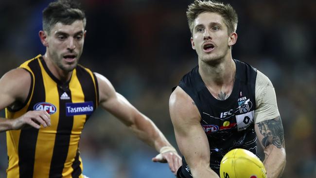 Hamish Hartlett played his best game for the year against Hawthorn. Picture: Sarah Reed