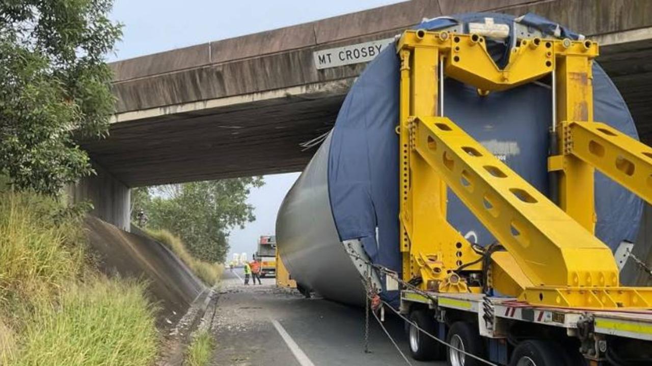 The aftermath of the accident at the Mt Crosby Bridge on the Warrego Highway. Picture: Facebook/TransportAccidentReport-Australia Wide