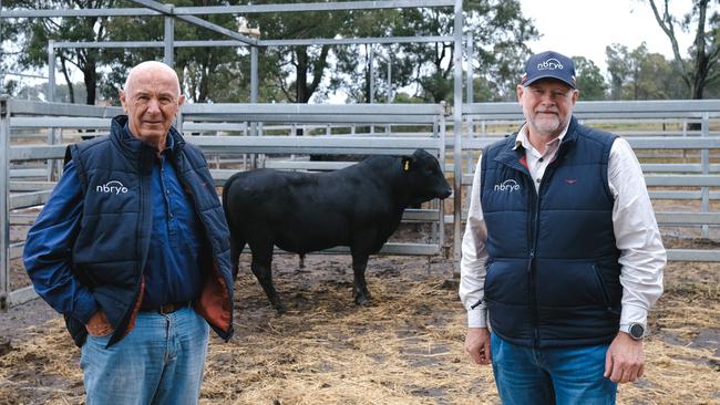 Nbryo co-founder Euan Murdoch, left, with chief executive Gerard Davis at the Murdoch family's highly innovative Nindooinbah artificial breeding centre south of Brisbane.