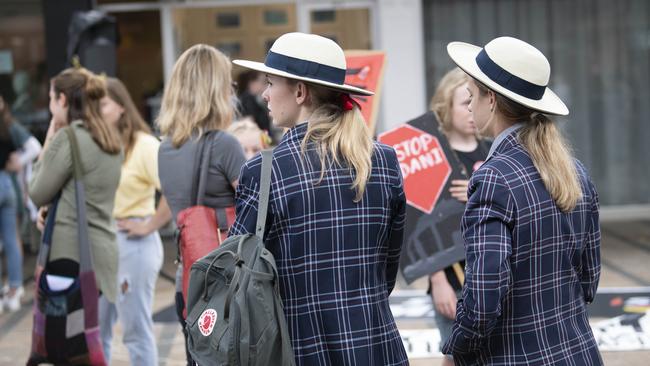 School students protest outside of Abbott’s office in Manly.