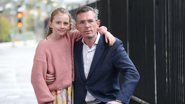 NSW Premier Dominic Perrottet, pictured at Epping Train Station with his daughter Amelia, 10. Picture: David Swift