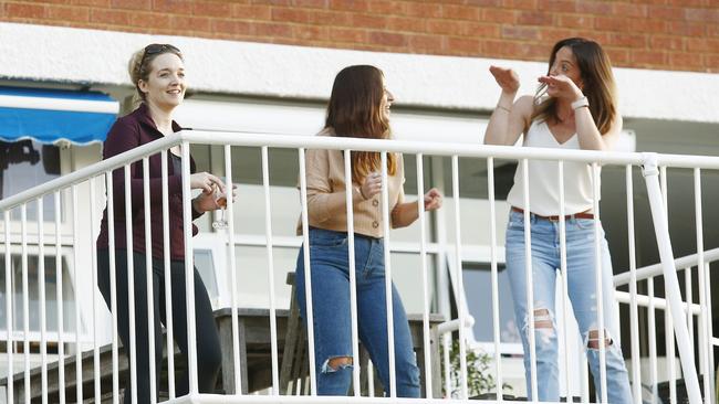 L to R: Kerrie O'Callaghan, Rebecca McGrath, Ruth Melody dance on the balcony. Picture: John Appleyard