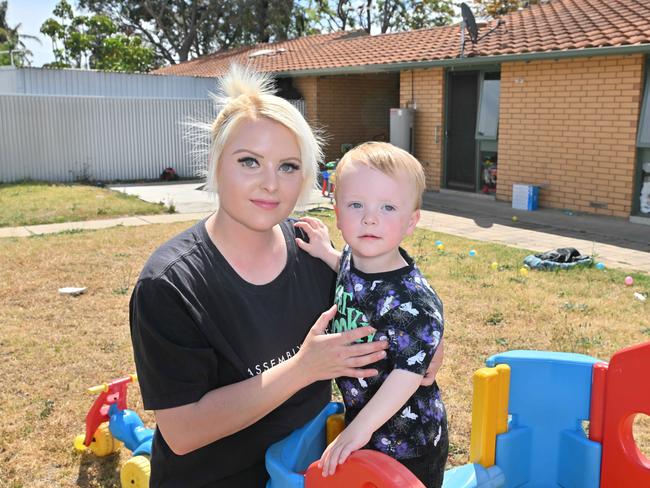 OCTOBER 26, 2024: Tammy Kennedy and her 2yo son Vincent in her community housing accomodation. Picture: Brenton Edwards