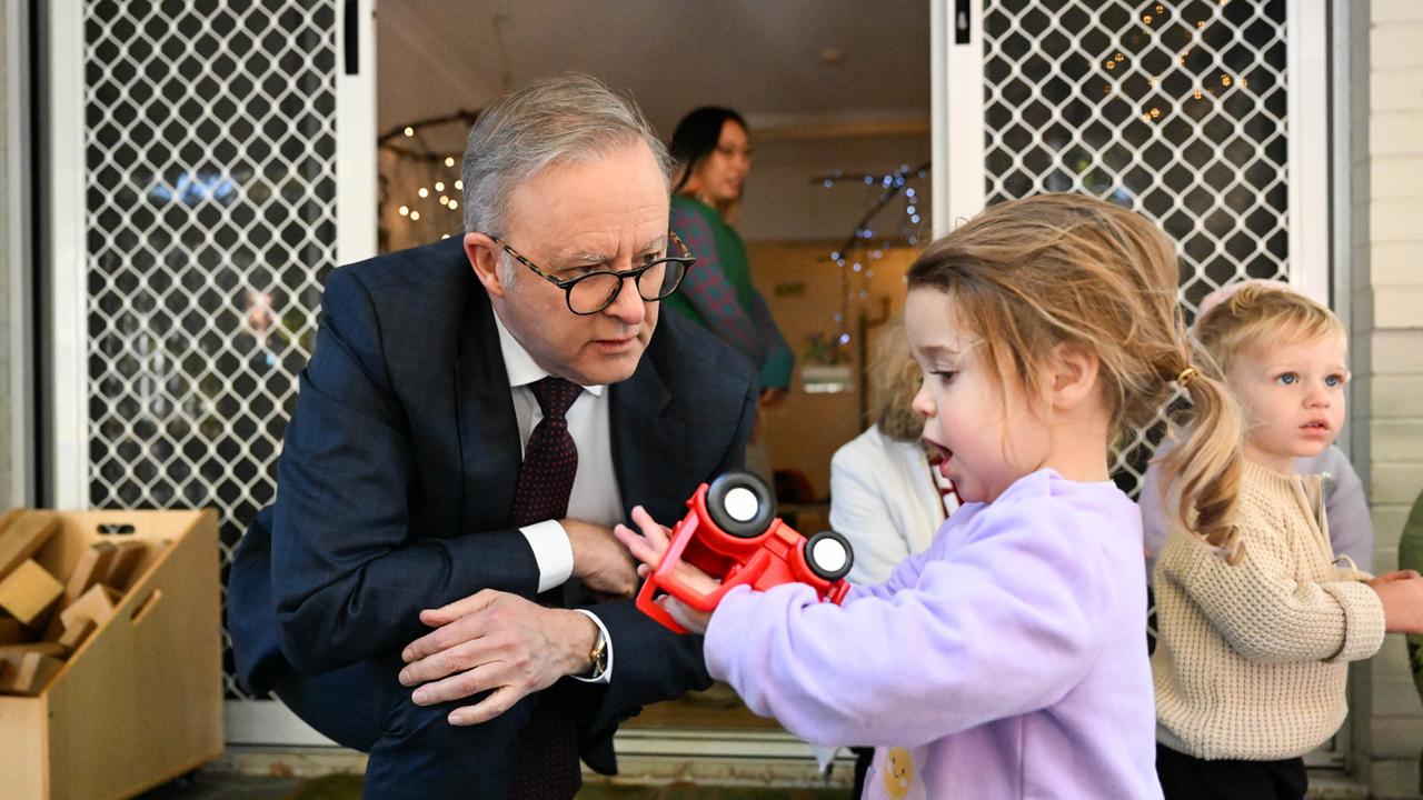 The Prime Minister, Anthony Albanese visits a childcare centre in Brisbane. Picture: Dan Peled / NewsWire