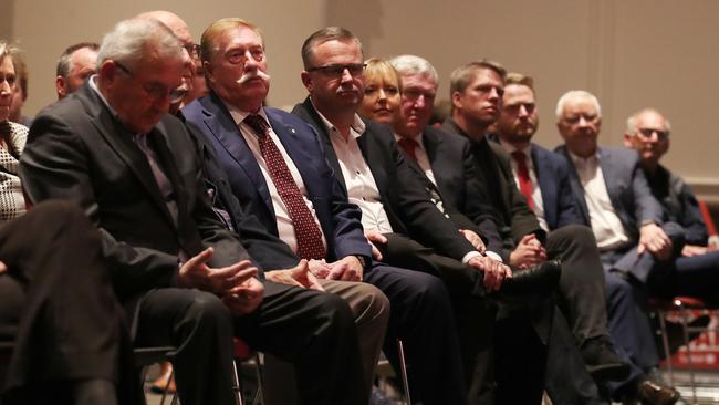 Former Labor premiers Paul Lennon, David Bartlett and Lara Giddings at the party’s campaign launch. Picture: Nikki Davis-Jones