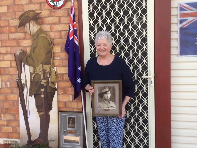 Whyalla resident Valerie O’Donoghue honours her grandfather in her driveway.