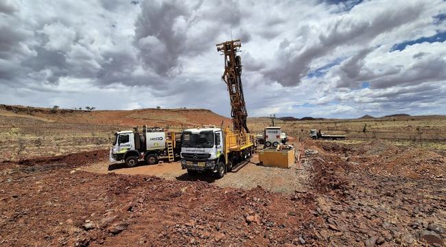 The rig in action over the Whundo deposit cluster. Pic: GreenTech Metals