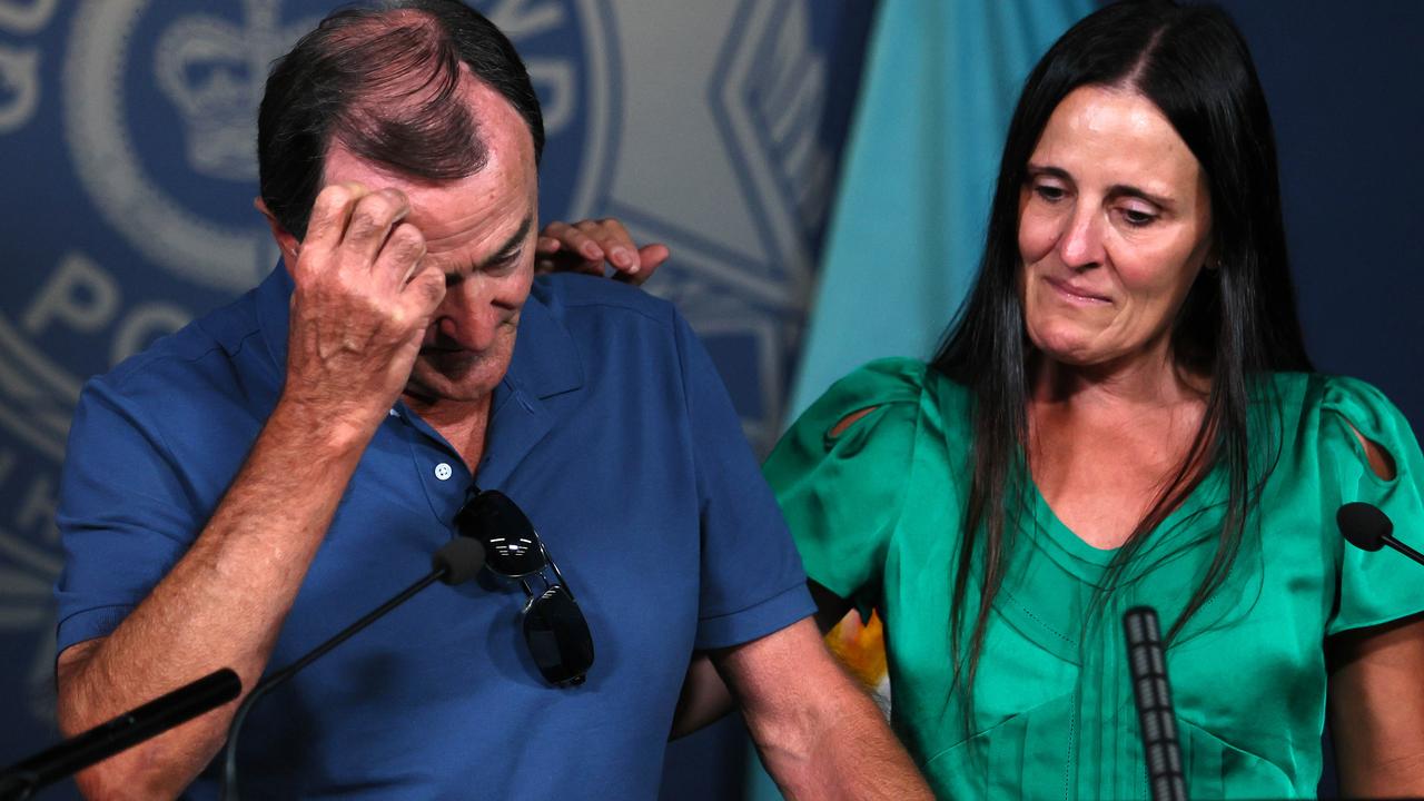 Kris Mietus and his daughter Prue Payne during a press conference in Brisbane after a reward of $500,000 and renewed appeal to assist police investigations into the murder of his son Marc Mietus was announced. Picture: Tertius Pickard