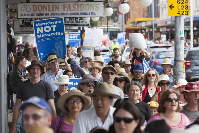 The Save Marrickville Rally from Town Hall to Alex Trevallion Plaza on February 24. Picture: Matthew Vasilescu