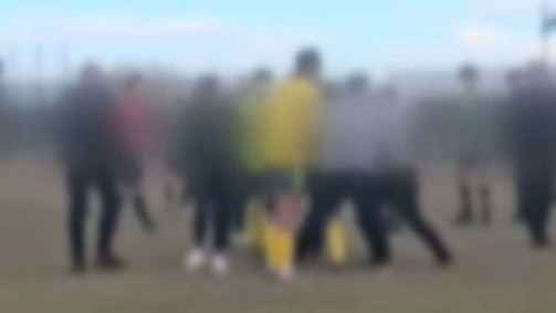 Police are investigating two brawls during a park soccer matches across Sydney. Pictured is vision that emerged from a match in Rydalmere. Picture: Nine