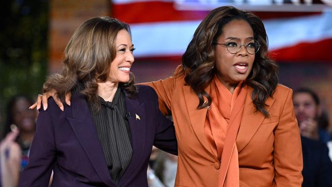 Kamala Harris joins Oprah Winfrey at a 'Unite for America' live streaming rally in Farmington Hills, Michigan. Picture: AFP