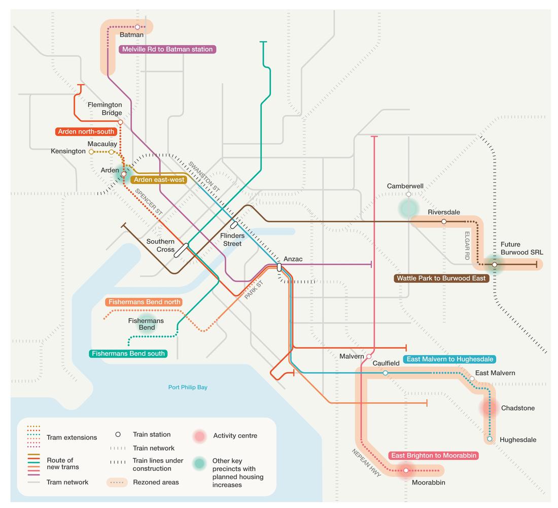 The proposed tram extensions across Melbourne.