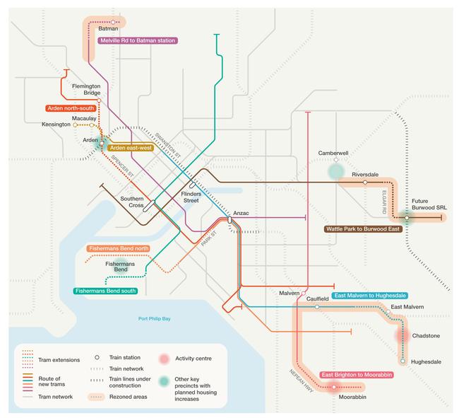 The proposed tram extensions across Melbourne.