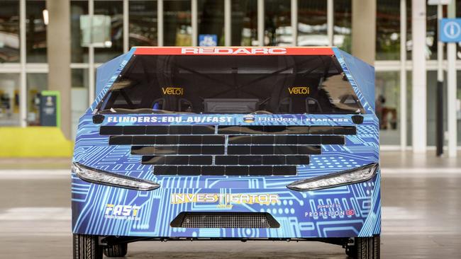 The new Flinders solar car inspired by Elon Musk's Tesla Cybertruck. Picture: Brenton Edwards