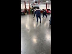 Hectic rabbit chase inside mechanic shop