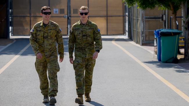 Twin brothers and Flight Lieutenants Aiden and Zac Pattison at Camp Baird, Headquarters Middle East. Picture supplied