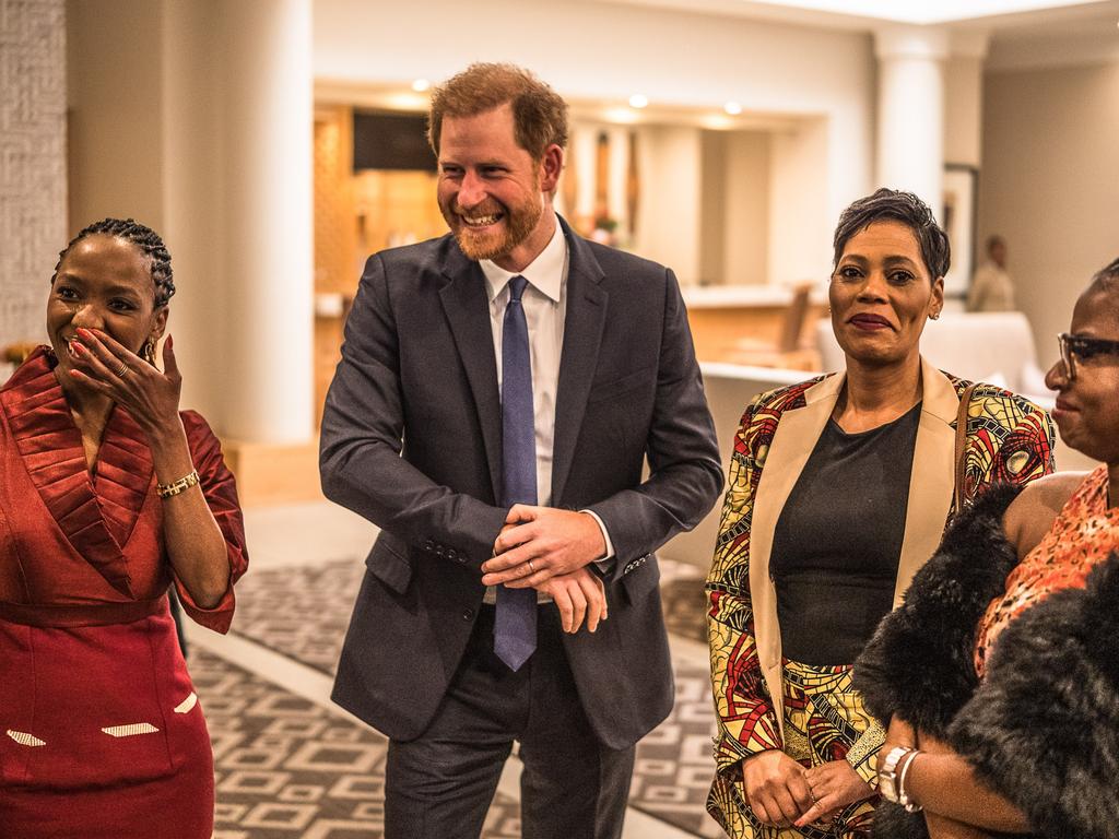 Board Chair Dr. Sophie Chandauka MBE, Prince Harry and a guest attend a Sentebale reception and panel discussion at The Saxon Hotel in Johannesburg, South Africa. Picture: Getty Images for Sentebale