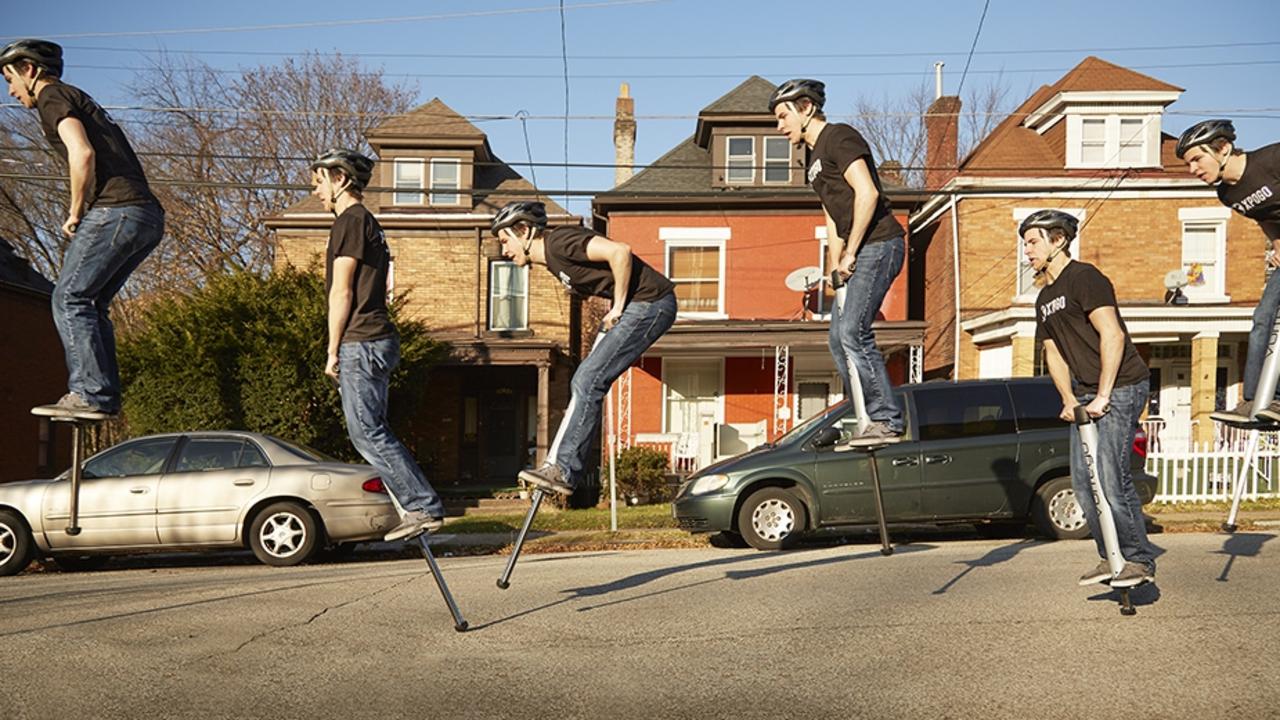 Drew McQuiston completed the fastest mile on a pogo stick. Picture: Guinness World Records