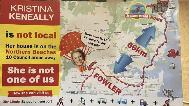 Posters and pamphlets accusing Kristina Keaneally's home of not being in the electorate of Fowler have been circulating around the area. Pictiure: Supplied