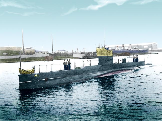 One of the last known photographs taken of HMA Submarine AE1 prior to her disappearance on 14 September, 1914.