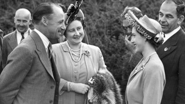 Sir Donald Bradman with Queen Elizabeth and the Queen Mother in October 1948.