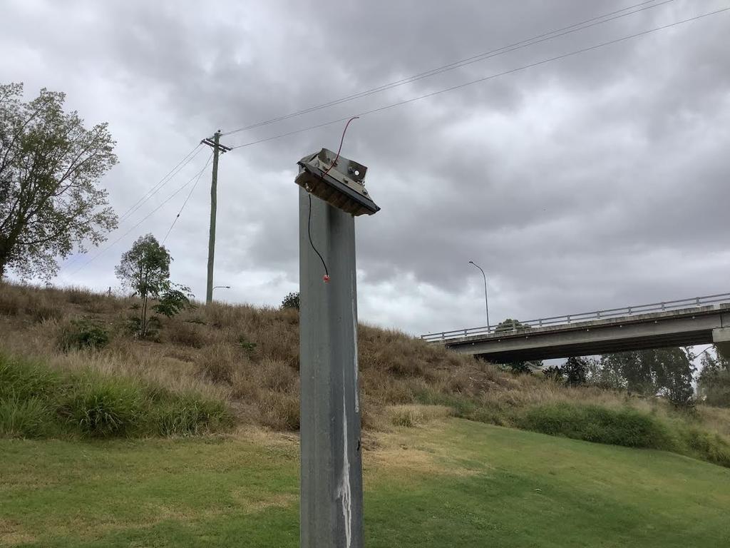 Vandals damaged lights along the Gayndah Riverwalk. Photo/QPS