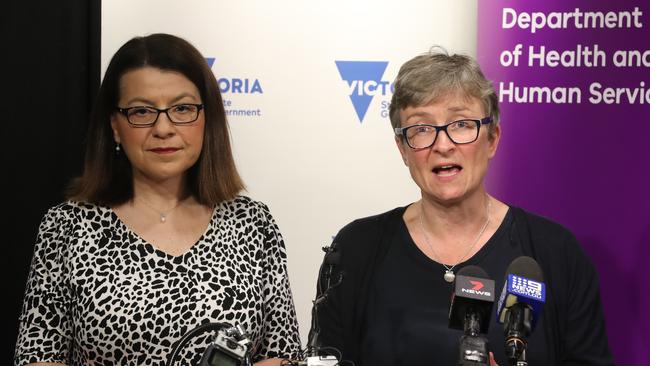 Minister for Health Jenny Mikakos and Chief Health Officer Dr Angie Bone. Picture: Alex Coppel.