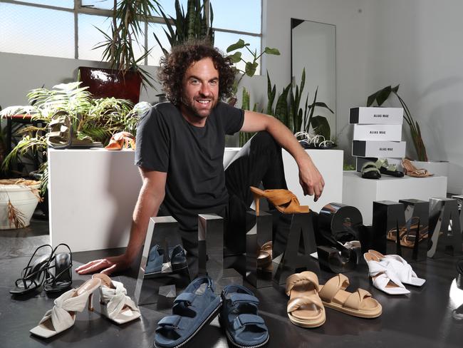 Port Melbourne-based shoe brand, Alias Mae, has grown to become one of Australia's leading footwear brands since launching in 2011 and is now being stocked by major retailers overseas. Founder/creative director, Tom Kirkhope in the studio. Picture: Alex Coppel.