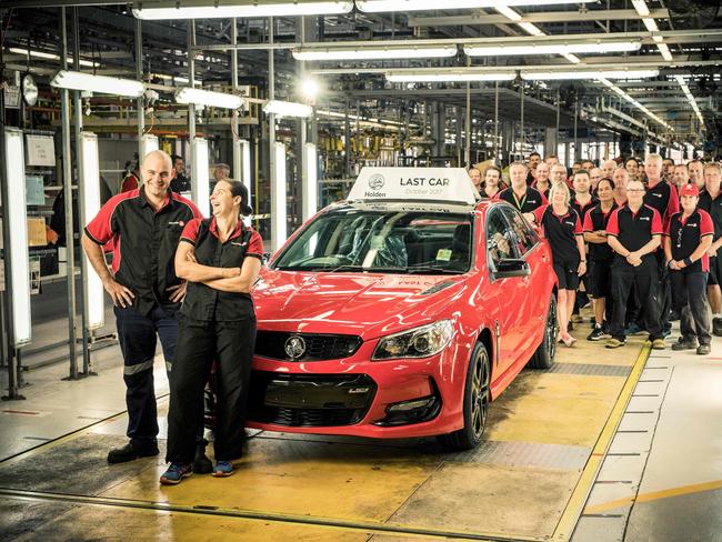 Holden shows its workers with the last car to roll off their production line at Elizabeth in Adelaide marking the final demise of a national industry unable to stand up to global competition. Picture: Supplied