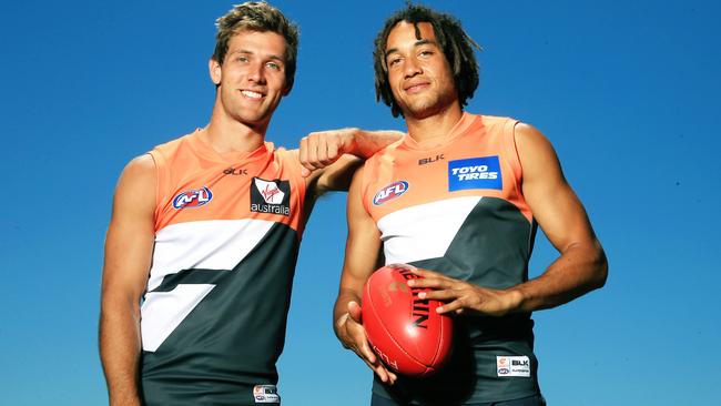 Dockers turned Giants Matt de Boer and Tendai Mzungu. Picture: Mark Evans