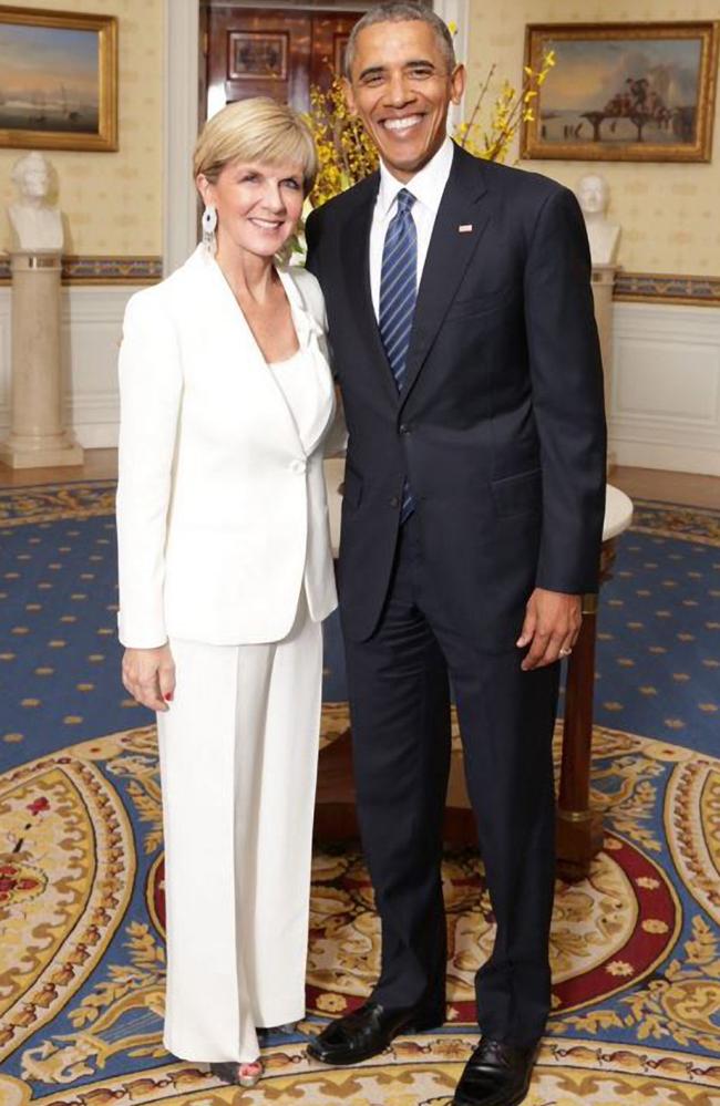 Former Foreign Minister Julie Bishop with US President Barack Obama during Nuclear Security talks at the White House. Picture: Twitter.