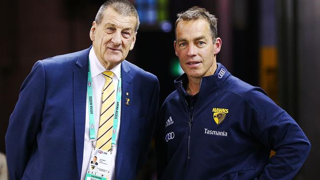 Jeff Kennett and Alastair Clarkson in 2018. Picture: Getty Images