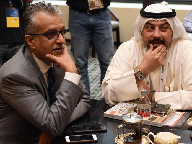 AFC chief Shaikh Salman bin Ebrahim Al Khalifa speaks with Sheikh Talal Fahad Ahmad J Al-Sabah