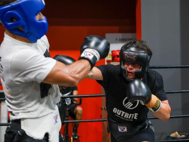 Mounir Fathi (L) and Jarvis (R) sparring late last year. Picture: Justin Lloyd.