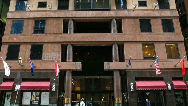 The Stamford Plaza Hotel in Little Collins St has been manned by security since housing returned travellers. Picture: Ian Currie