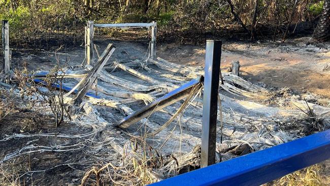 Vandals set fire to the viewing platform at the Pitt St entrance to Blacks Beach. Picture: Wendell Mills