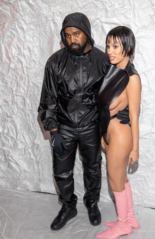 A fully clothed Kanye West with wife Bianca Censori in Milan in 2024. Picture: Getty Images