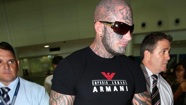 Brett "Kaos" Pechey arriving at Brisbane International airport in January 2015. Picture: Mark Calleja