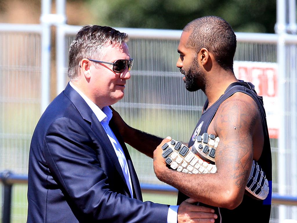 Heritier Lumumba and Eddie McGuire at Collingwood training.