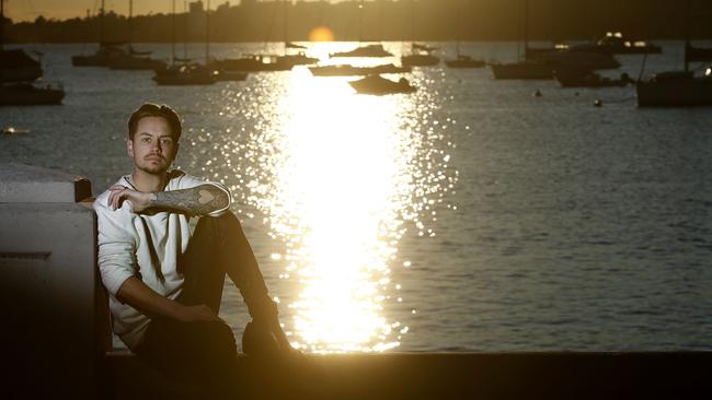 Mitch Wallis at Balmoral Beach. Mitch is the founder of Heart on My Sleeve, a Mental health initiative where people share their mental Health stories for the benefit of others and themselves. Picture: John Appleyard