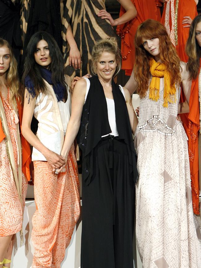 Designer Kit Willow (centre) with models at the end of the Willow fashion show during New York Fashion Week in 2008.