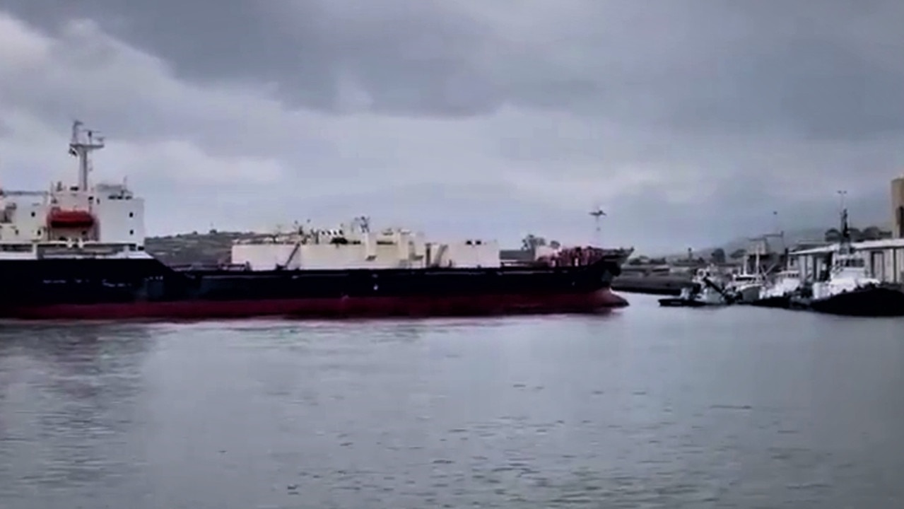 CRASH: Dock workers were shocked to see a cement ship plough into two tugboats in Devonport. Picture: Supplied