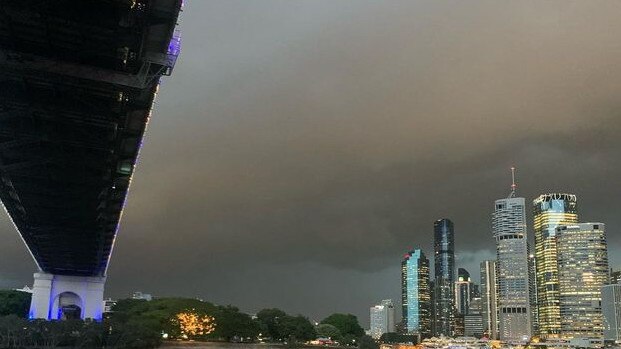 Storm clouds brewing over the Brisbane CBD.