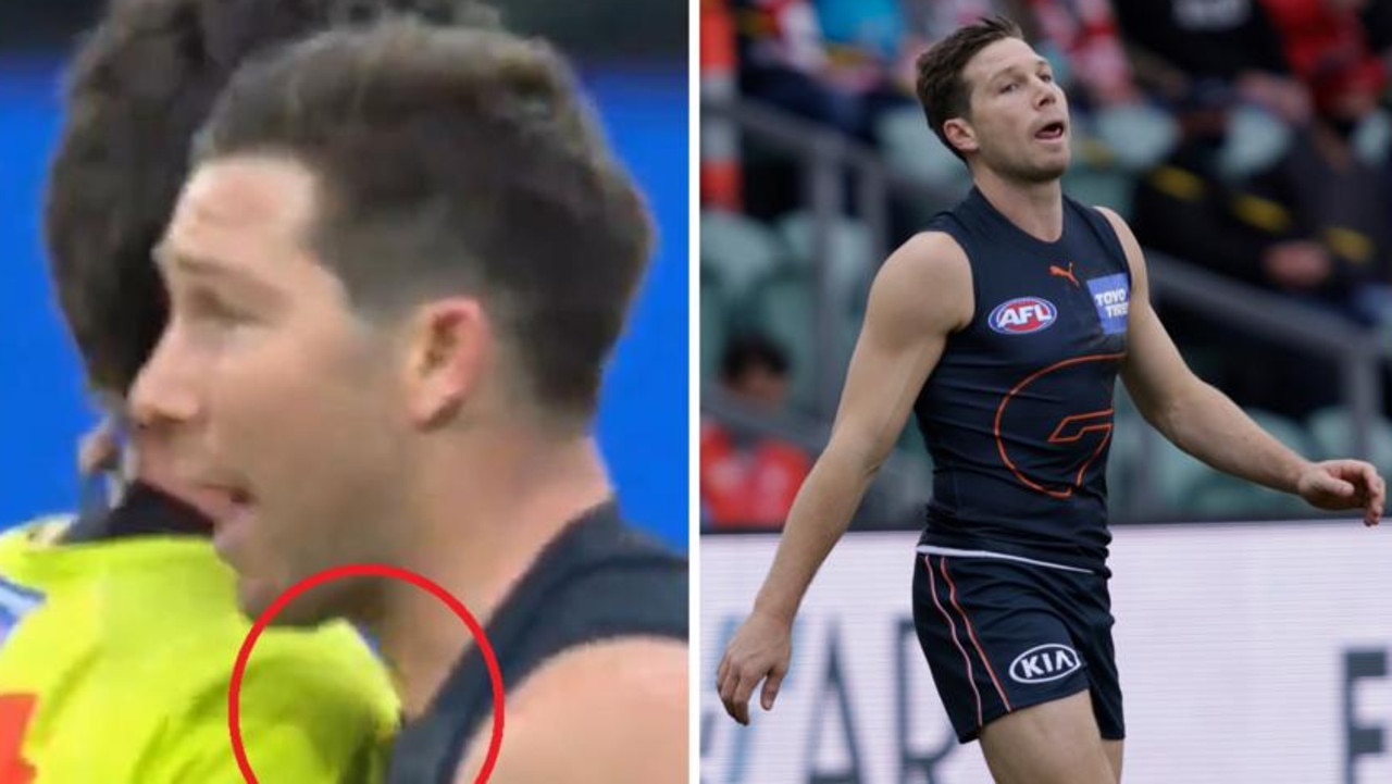 Toby Greene was suspended for intentional contact with umpire Matt Stevic.